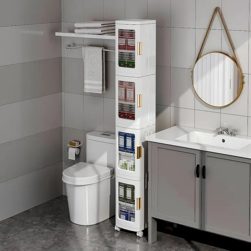 4-Tier Slim Plastic Storage Cabinet with Wheels - Ideal Bathroom Organizer for Small Spaces 4