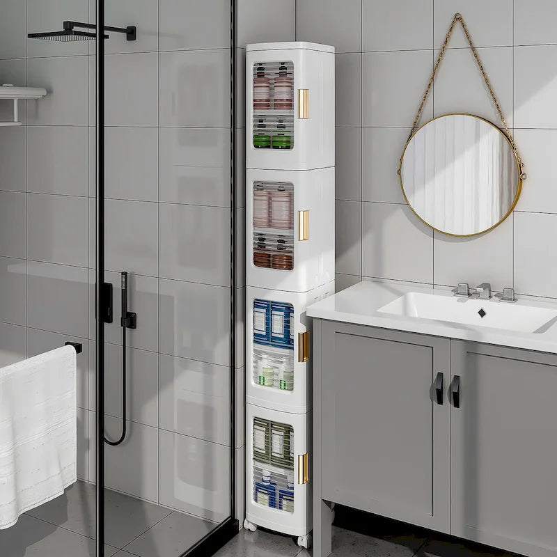 4-Tier Slim Plastic Storage Cabinet with Wheels - Ideal Bathroom Organizer for Small Spaces 5