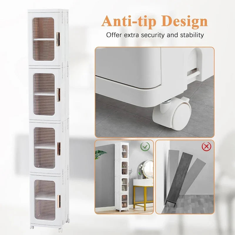 4-Tier Slim Plastic Storage Cabinet with Wheels - Ideal Bathroom Organizer for Small Spaces 7