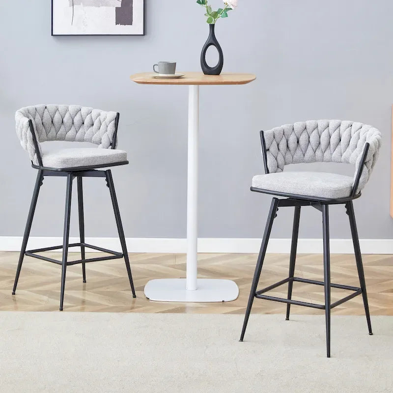 Pair of Swivel Bar Stools with Comfortable Linen Cushions - Counter Height Seating for Kitchen Islands, Dining Areas, or Pubs