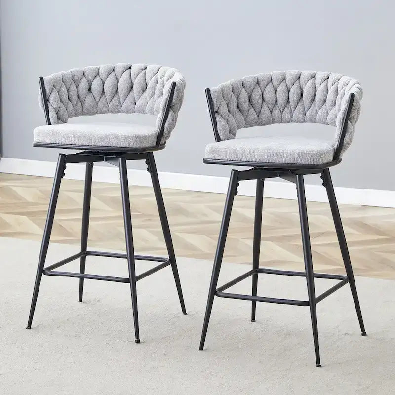 Pair of Swivel Bar Stools with Comfortable Linen Cushions - Counter Height Seating for Kitchen Islands, Dining Areas, or Pubs