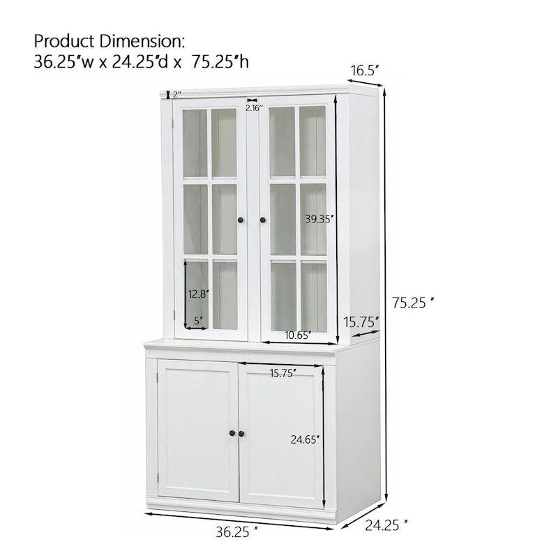 75.25-Inch Tall Traditional Display Cabinet with Tempered Glass Double Doors – Perfect for Living Room, Kitchen, and Home 2