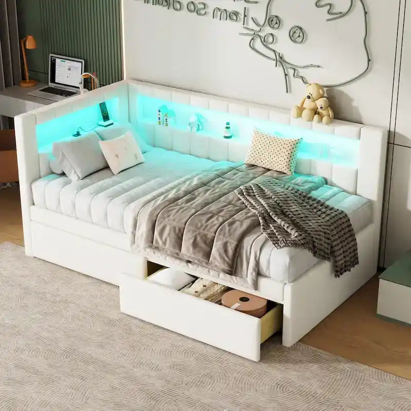 Modern Daybed with LED Lighting USB Ports and Trundle Bed 3