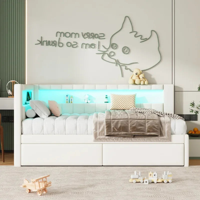 Modern Daybed with LED Lighting USB Ports and Trundle Bed 4