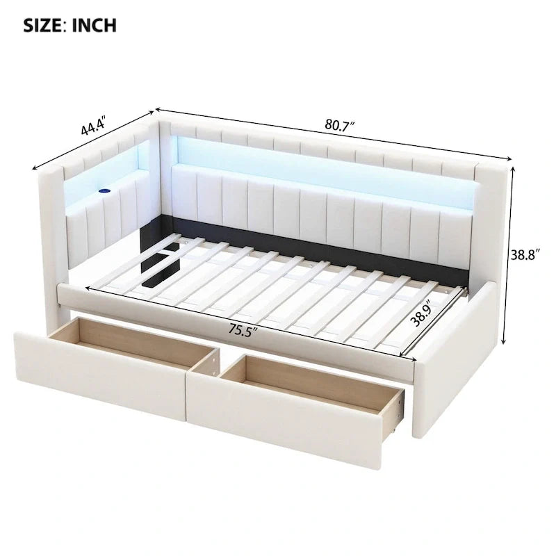 Modern Daybed with LED Lighting USB Ports and Trundle Bed 5