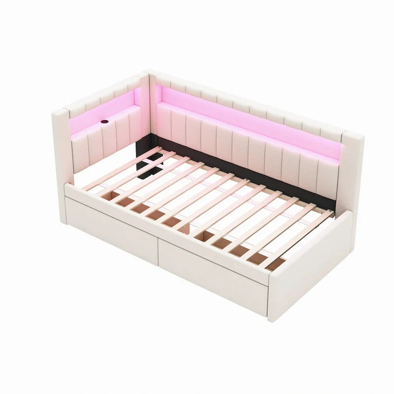 Modern Daybed with LED Lighting USB Ports and Trundle Bed 6