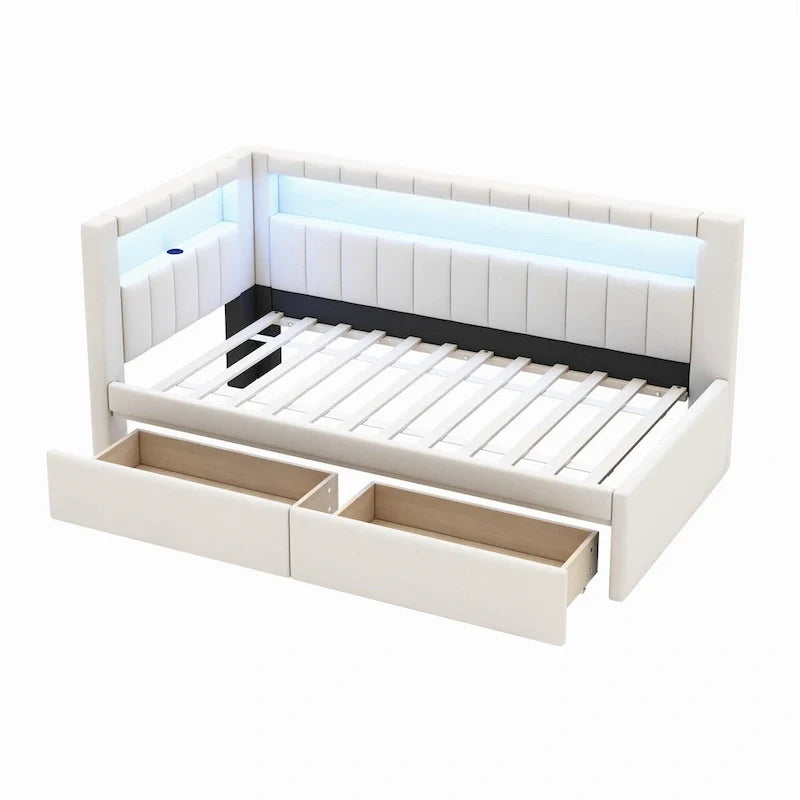 Modern Daybed with LED Lighting USB Ports and Trundle Bed 7