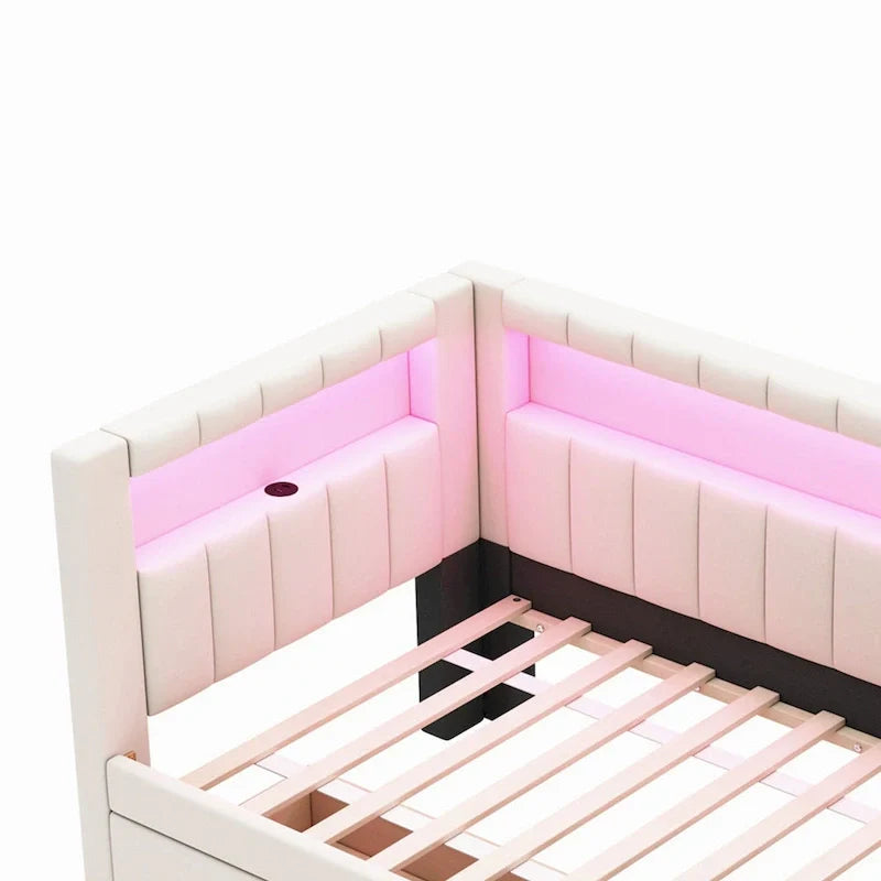Modern Daybed with LED Lighting USB Ports and Trundle Bed 8