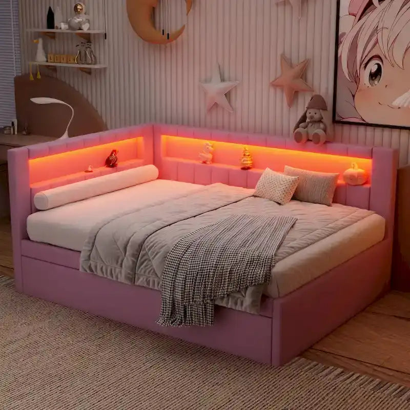 Modern Daybed with LED Lighting USB Ports and Trundle Bed 10