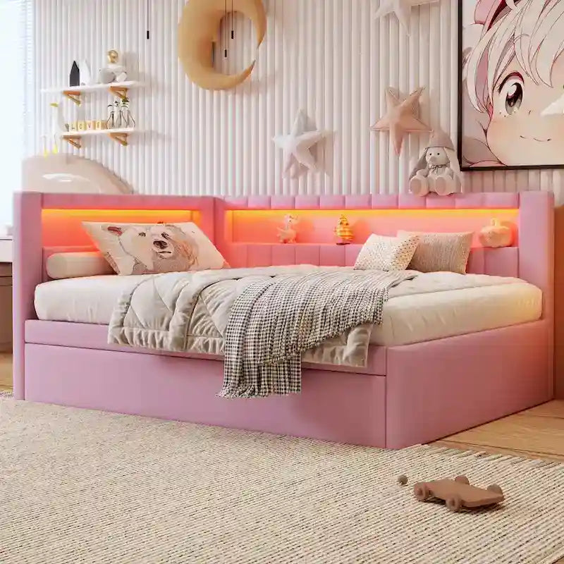 Modern Daybed with LED Lighting USB Ports and Trundle Bed 11