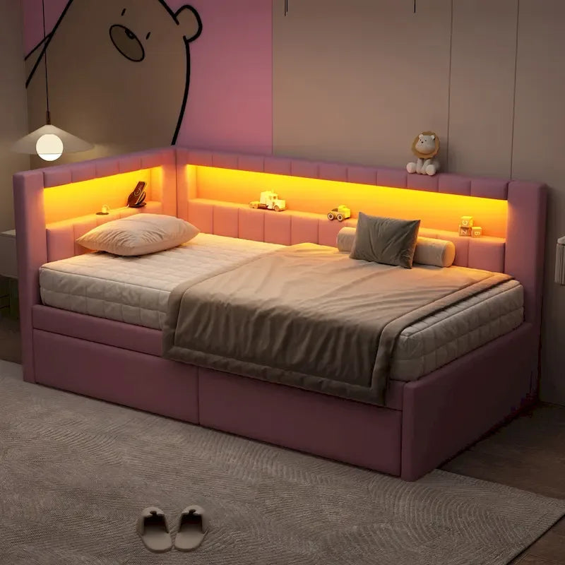 Modern Daybed with LED Lighting USB Ports and Trundle Bed 15