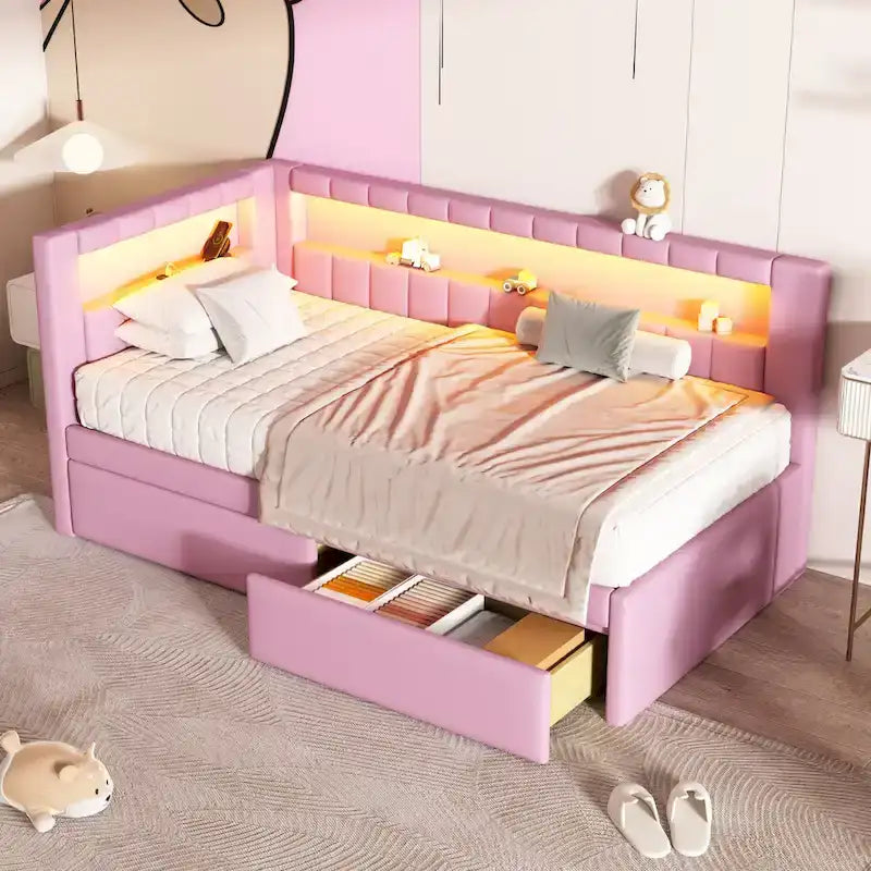 Modern Daybed with LED Lighting USB Ports and Trundle Bed 16