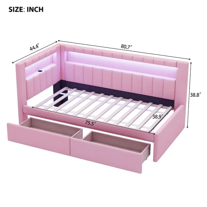 Modern Daybed with LED Lighting USB Ports and Trundle Bed 19