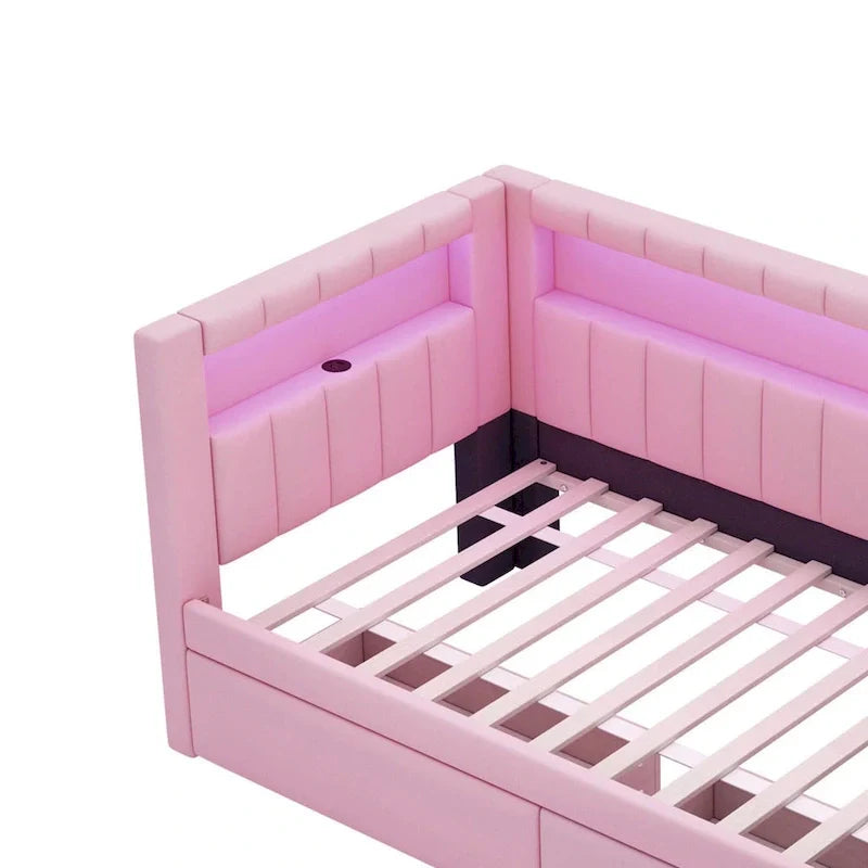 Modern Daybed with LED Lighting USB Ports and Trundle Bed 20
