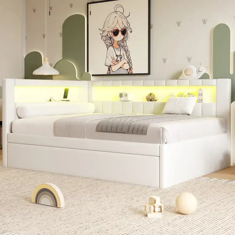 Modern Daybed with LED Lighting USB Ports and Trundle Bed 22