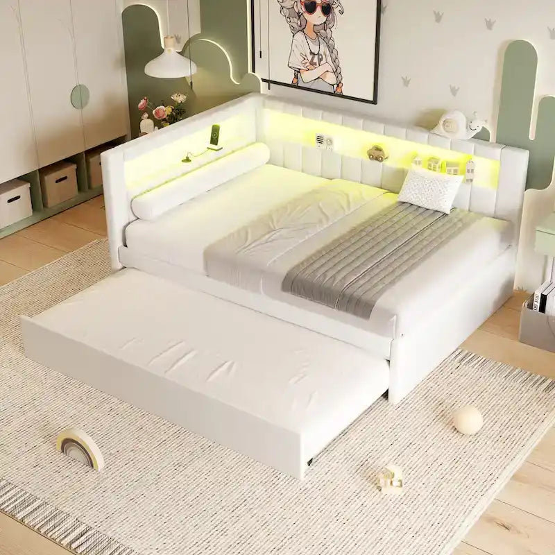 Modern Daybed with LED Lighting USB Ports and Trundle Bed 23