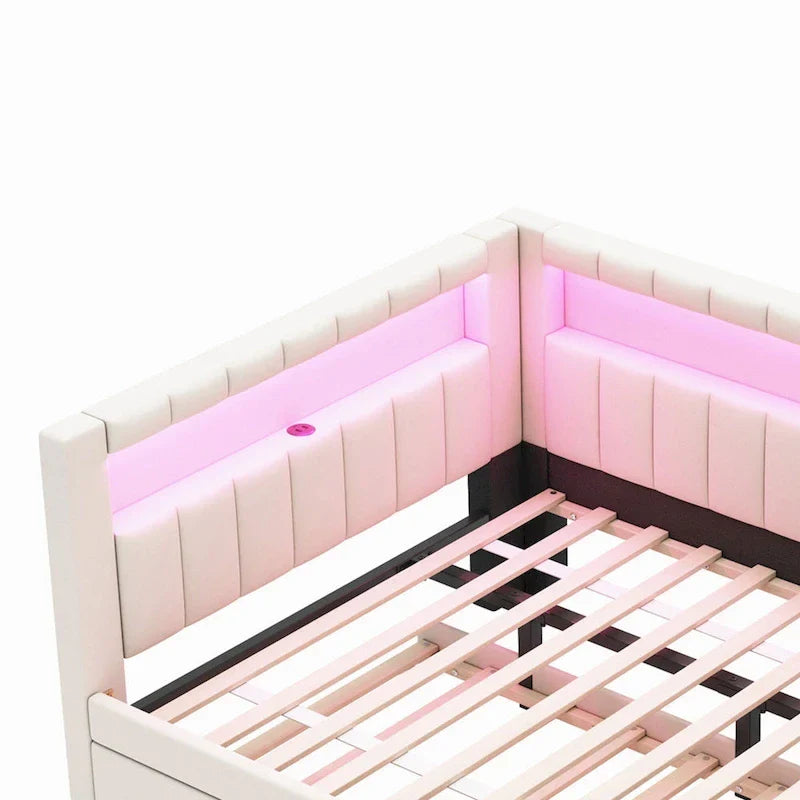 Modern Daybed with LED Lighting USB Ports and Trundle Bed 26