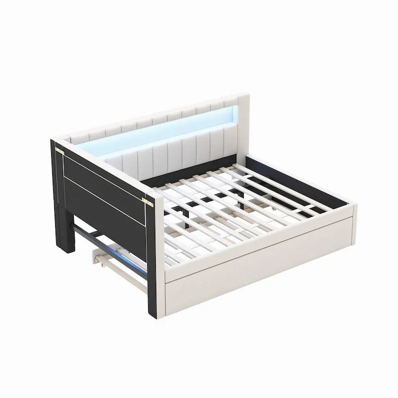 Modern Daybed with LED Lighting USB Ports and Trundle Bed 28