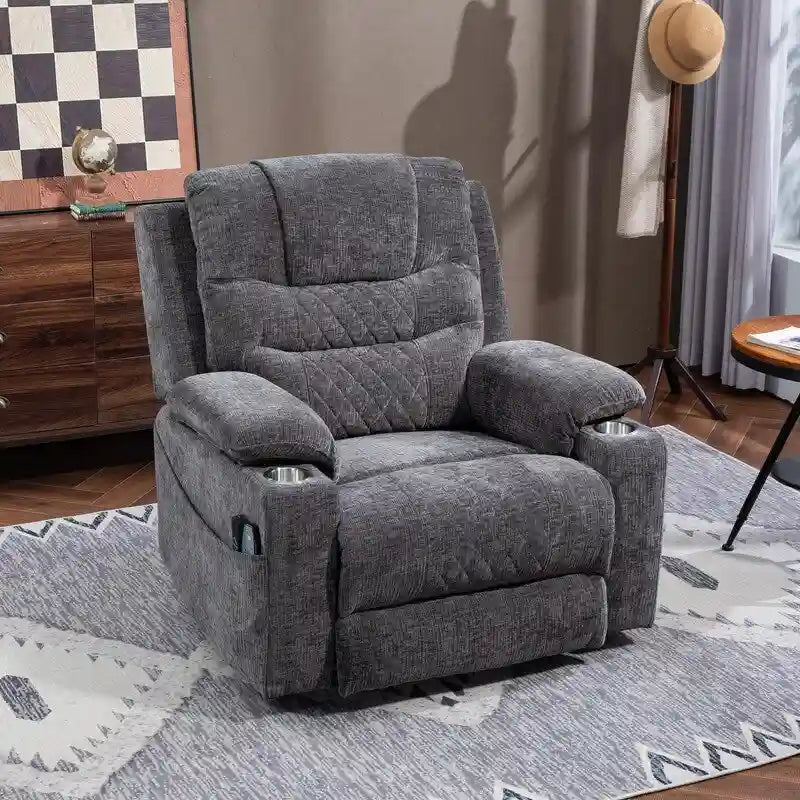 Plush Chenille Power Lift Recliner with Extended Footrest, Lift Assist, Heat & Massage Features, USB/Type C Charging, and Storage 35