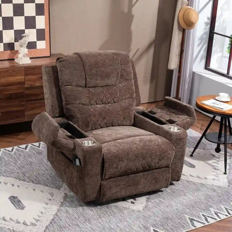 Plush Chenille Power Lift Recliner with Extended Footrest, Lift Assist, Heat & Massage Features, USB/Type C Charging, and Storage 3