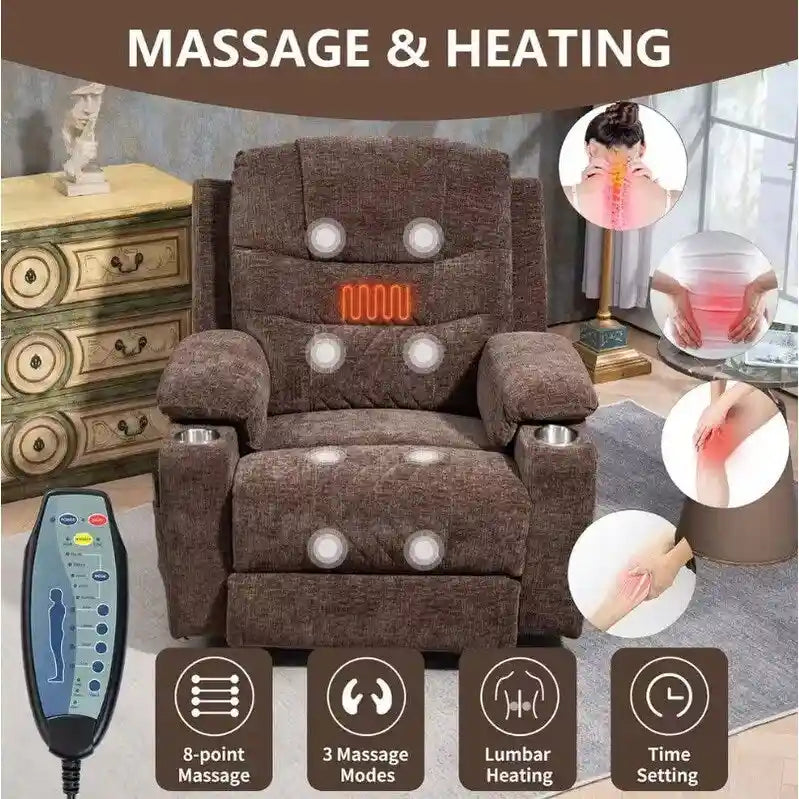 Plush Chenille Power Lift Recliner with Extended Footrest, Lift Assist, Heat & Massage Features, USB/Type C Charging, and Storage 8