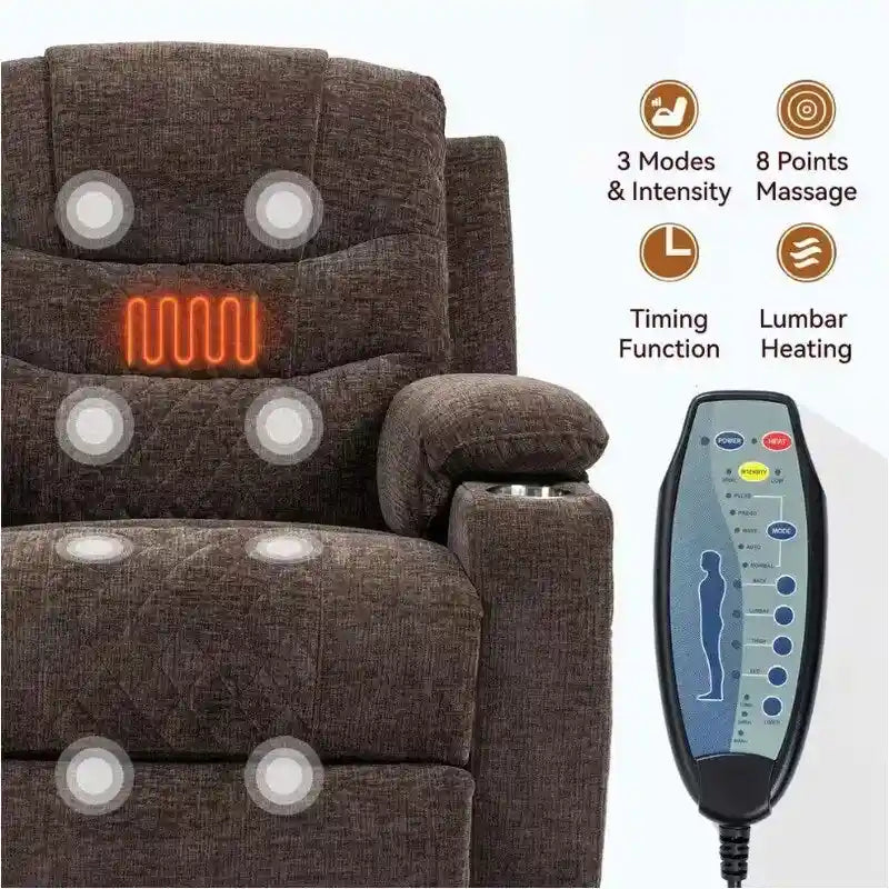 Plush Chenille Power Lift Recliner with Extended Footrest, Lift Assist, Heat & Massage Features, USB/Type C Charging, and Storage 9