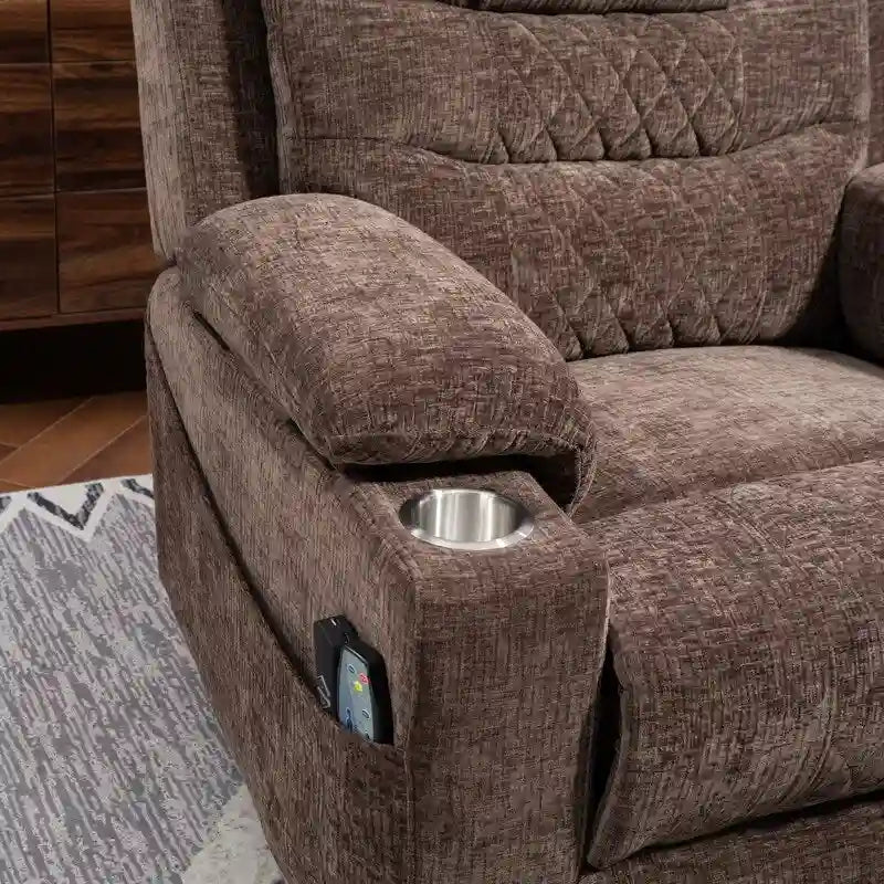 Plush Chenille Power Lift Recliner with Extended Footrest, Lift Assist, Heat & Massage Features, USB/Type C Charging, and Storage 12