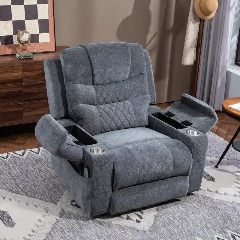 Plush Chenille Power Lift Recliner with Extended Footrest, Lift Assist, Heat & Massage Features, USB/Type C Charging, and Storage 15