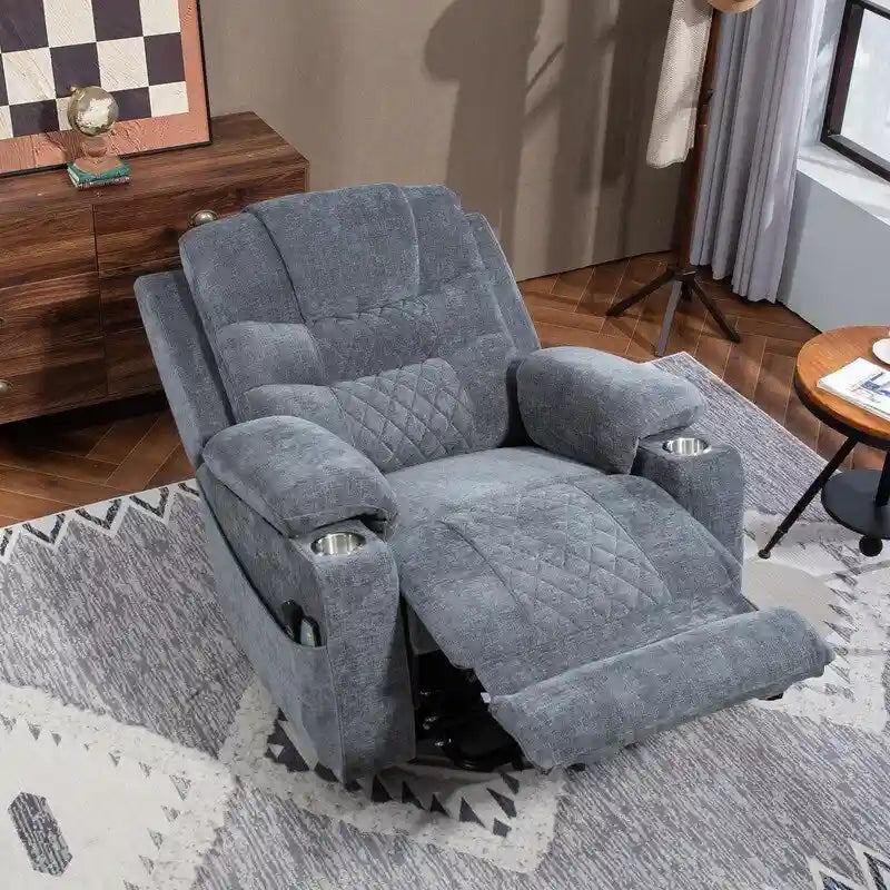 Plush Chenille Power Lift Recliner with Extended Footrest, Lift Assist, Heat & Massage Features, USB/Type C Charging, and Storage 16
