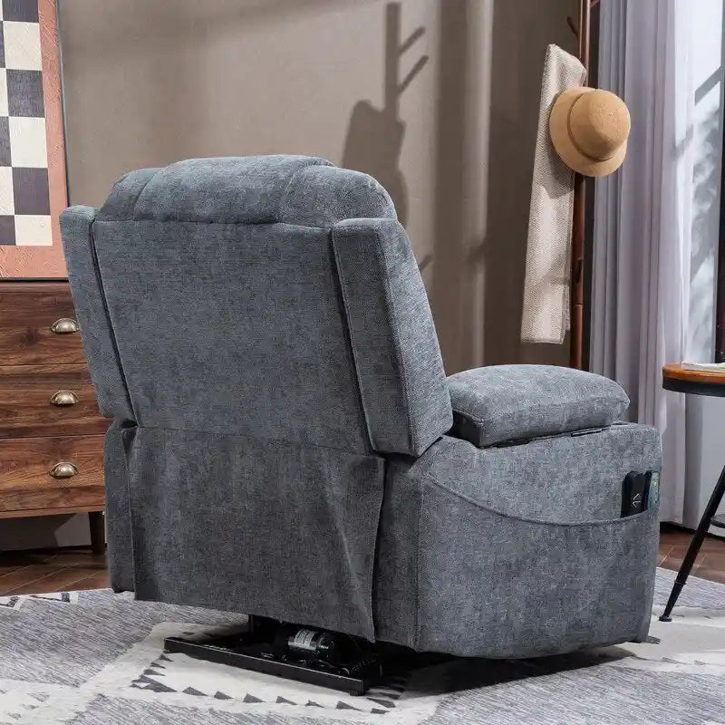 Plush Chenille Power Lift Recliner with Extended Footrest, Lift Assist, Heat & Massage Features, USB/Type C Charging, and Storage 18