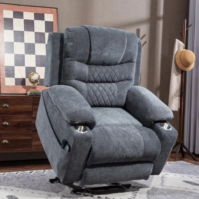 Plush Chenille Power Lift Recliner with Extended Footrest, Lift Assist, Heat & Massage Features, USB/Type C Charging, and Storage 23