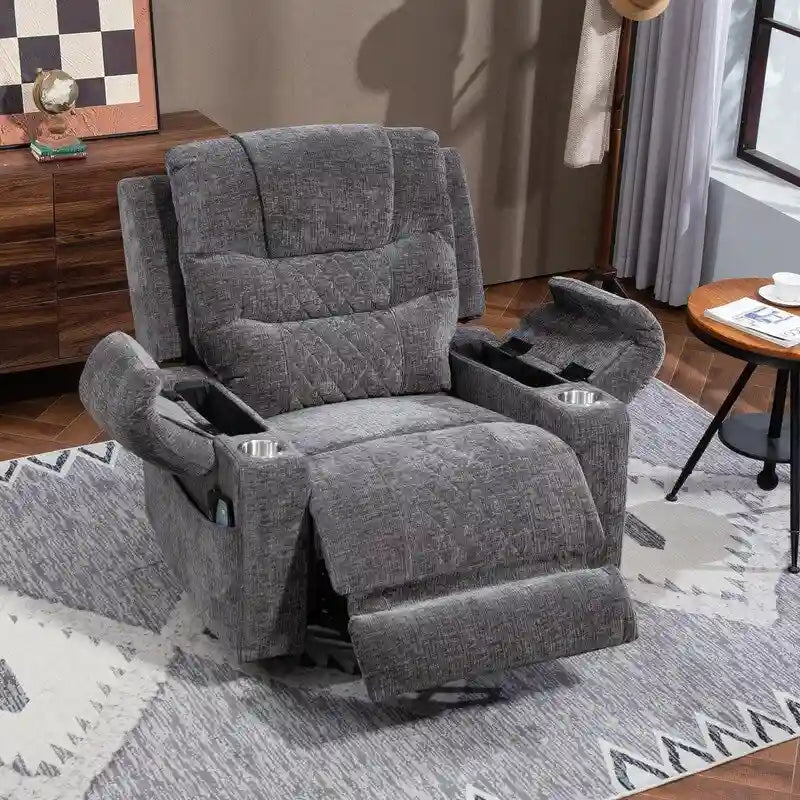 Plush Chenille Power Lift Recliner with Extended Footrest, Lift Assist, Heat & Massage Features, USB/Type C Charging, and Storage 25