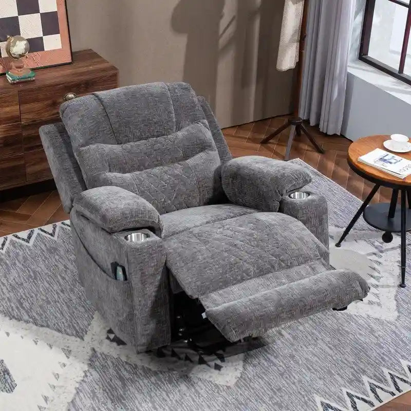 Plush Chenille Power Lift Recliner with Extended Footrest, Lift Assist, Heat & Massage Features, USB/Type C Charging, and Storage 27