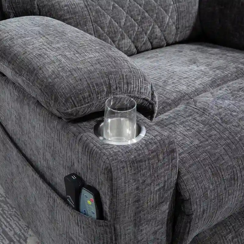 Plush Chenille Power Lift Recliner with Extended Footrest, Lift Assist, Heat & Massage Features, USB/Type C Charging, and Storage 34