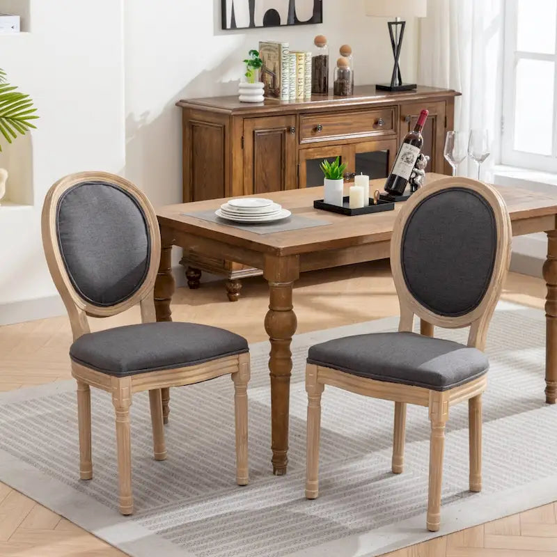 Set of 2 French Oval Back Dining Chairs - Elegant Retro Design with Solid Wood Frame 1