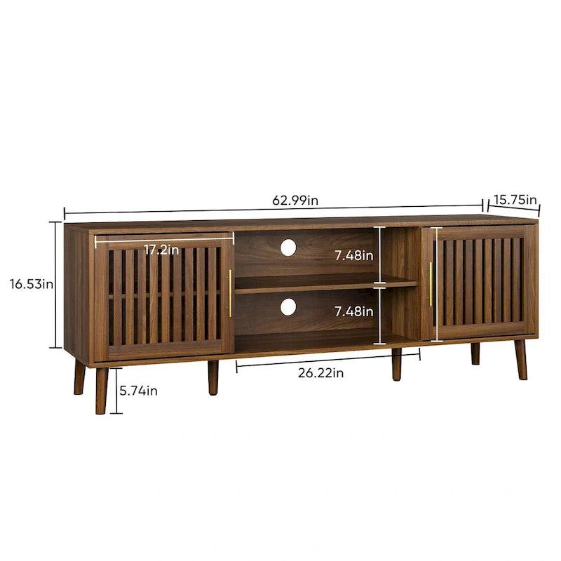 63-Inch Medieval Modern TV Stand with Adjustable Storage Rack and 2 Grille Door Cabinets 7