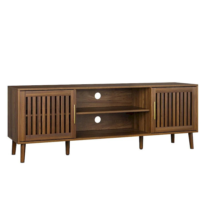 63-Inch Medieval Modern TV Stand with Adjustable Storage Rack and 2 Grille Door Cabinets 8