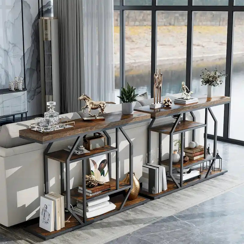 47.24-Inch Rustic Long Console Table with 4-Tier Shelves - Ideal for Entryway or Behind Couch Storage 2
