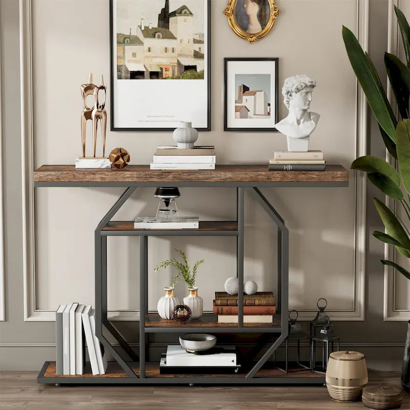 47.24-Inch Rustic Long Console Table with 4-Tier Shelves - Ideal for Entryway or Behind Couch Storage 3