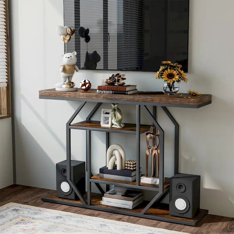 47.24-Inch Rustic Long Console Table with 4-Tier Shelves - Ideal for Entryway or Behind Couch Storage 6