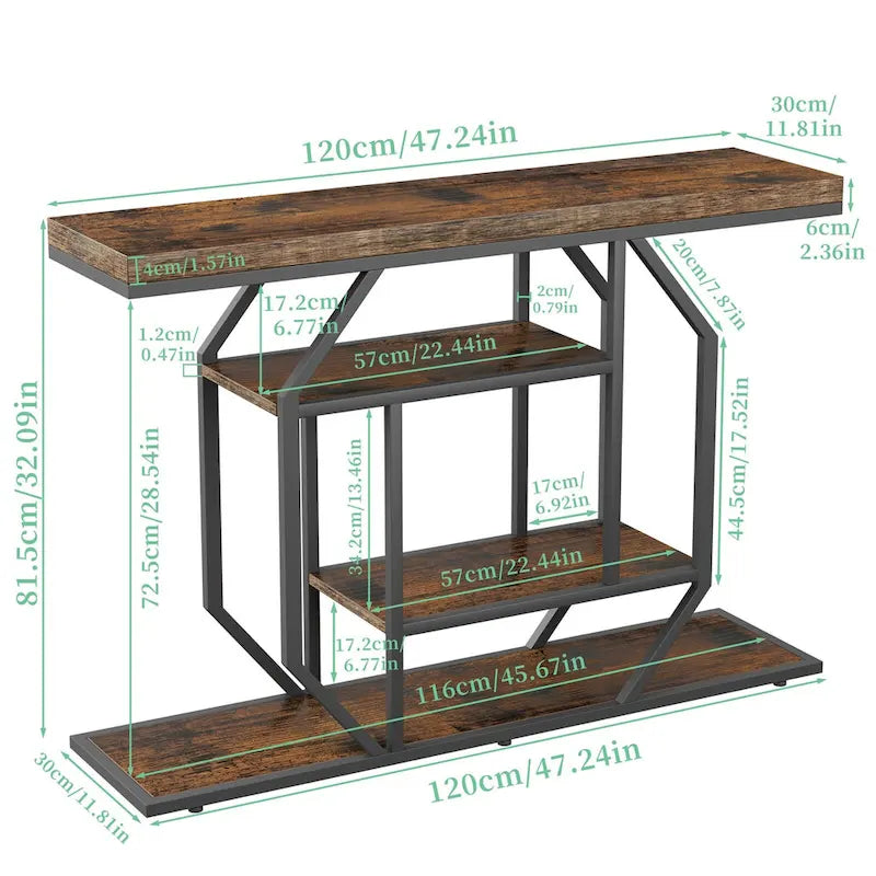 47.24-Inch Rustic Long Console Table with 4-Tier Shelves - Ideal for Entryway or Behind Couch Storage 8