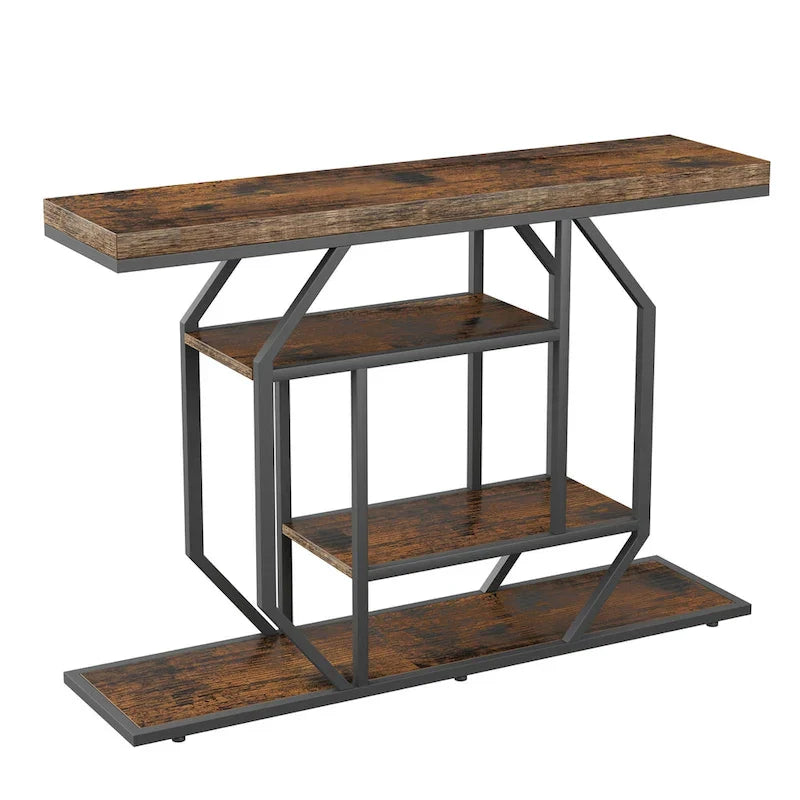 47.24-Inch Rustic Long Console Table with 4-Tier Shelves - Ideal for Entryway or Behind Couch Storage 9