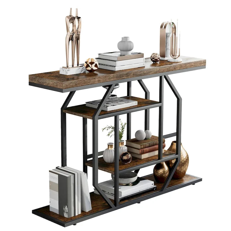 47.24-Inch Rustic Long Console Table with 4-Tier Shelves - Ideal for Entryway or Behind Couch Storage 10