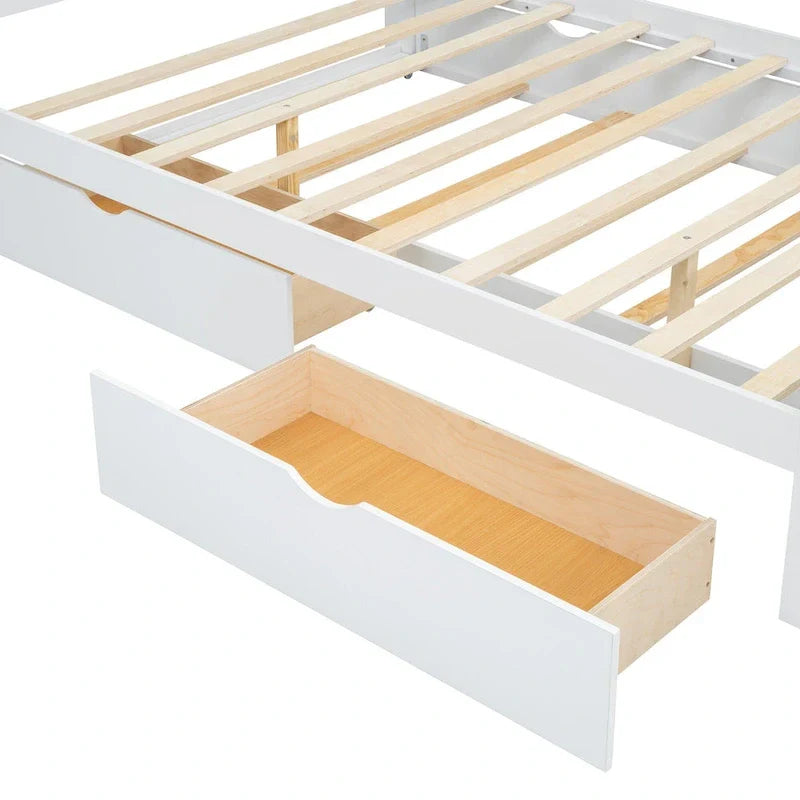 White Queen Size Rattan Bed with Trundle and Dual Storage Drawers 10