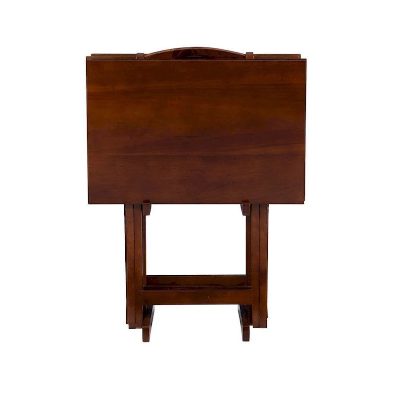 26.25-Inch Hazelnut Brown 5-Piece Folding Tray Table Set with Stand 2