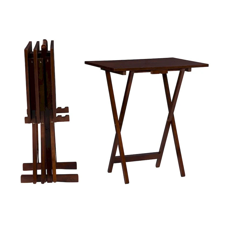 26.25-Inch Hazelnut Brown 5-Piece Folding Tray Table Set with Stand 3