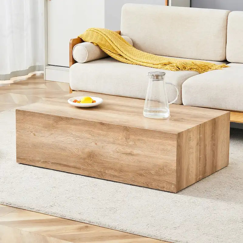 Contemporary Rectangular Coffee Table with Sturdy Base and Imitation Marble Finish for Living Room 2