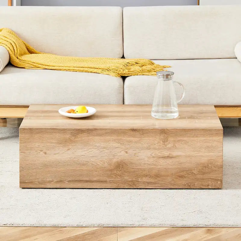 Contemporary Rectangular Coffee Table with Sturdy Base and Imitation Marble Finish for Living Room 3