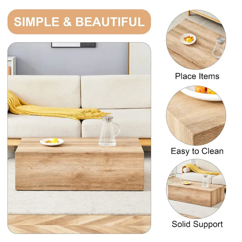 Contemporary Rectangular Coffee Table with Sturdy Base and Imitation Marble Finish for Living Room 4