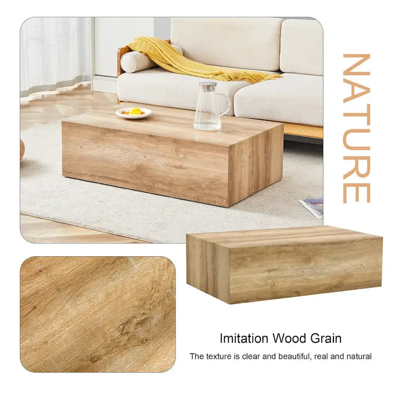 Contemporary Rectangular Coffee Table with Sturdy Base and Imitation Marble Finish for Living Room 5